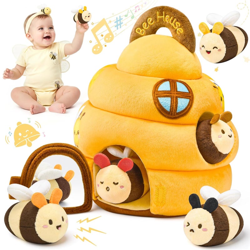 Lanbeby Baby Toys 6-12 Months - Beehive Infant Toy with 5 Sensory Bees Stuffed Animals, Crinkle, Rattle, Mirror & Music, Montessori Toys for 6 7 8 9 10 11 12 Month Old Baby Boys Girls Birthday Christmas Gift - Image 1